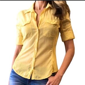 James Perse Contrast Ribbed Button
Down Blouse Top - Pale Yellow SZ 2
